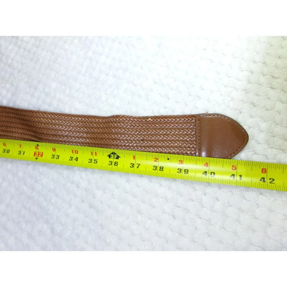 Old Navy Cognac Brown Wide Braided Belt M L Faux Leather Round Buckle Boho Woven